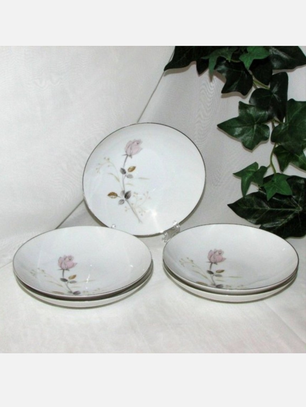 5 Sango Francine Vintage Fine China Dessert Bowls Pink Rose Gold Rim Cottagecore